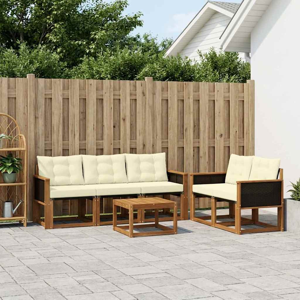 vidaXL Zestaw sof na zewnątrz z poduszką 6 pcs Naturalny i Kremowy
