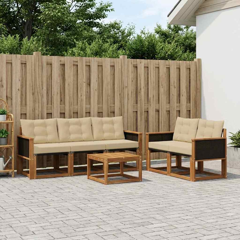 vidaXL Zestaw sof na zewnątrz z poduszką 6 pcs Naturalny i Beżowy