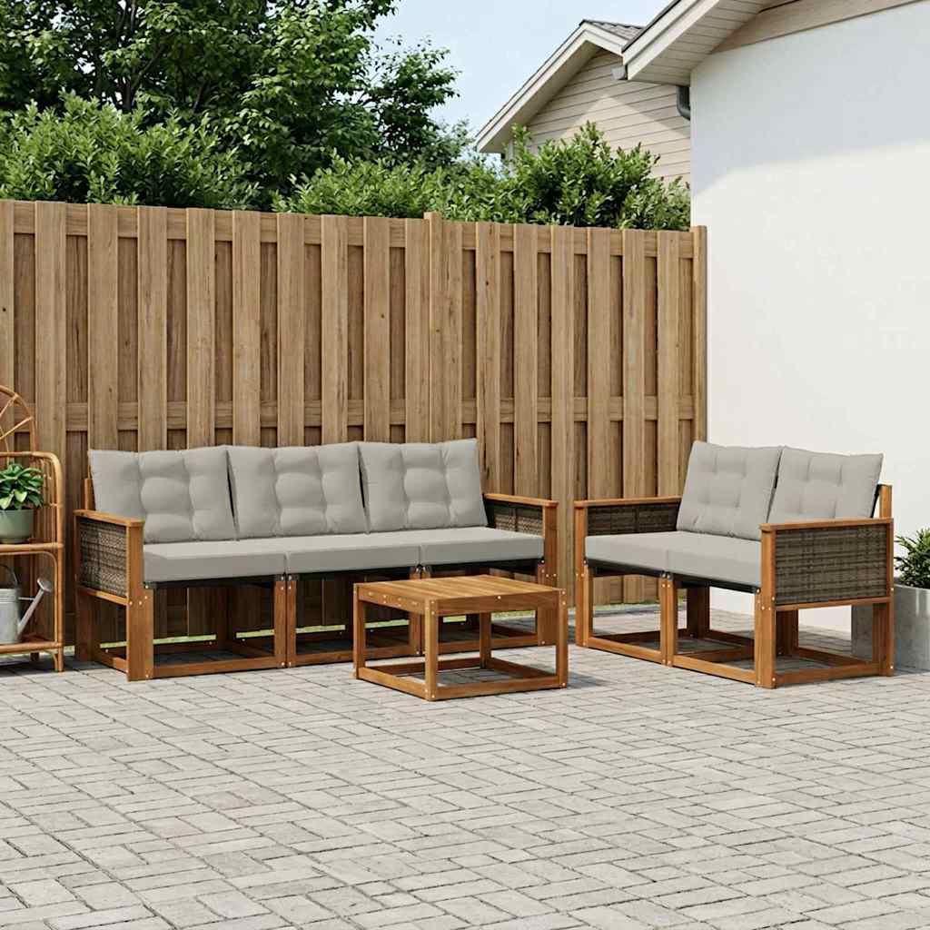 vidaXL Zestaw sof na zewnątrz z poduszką 6 pcs Naturalny i jasnoszary