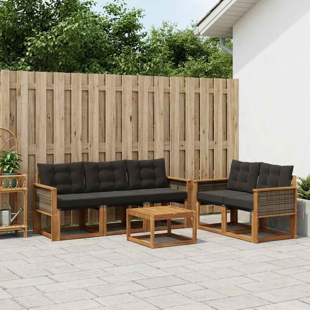 vidaXL Zestaw sof na zewnątrz z poduszką 6 pcs Naturalny i czarny