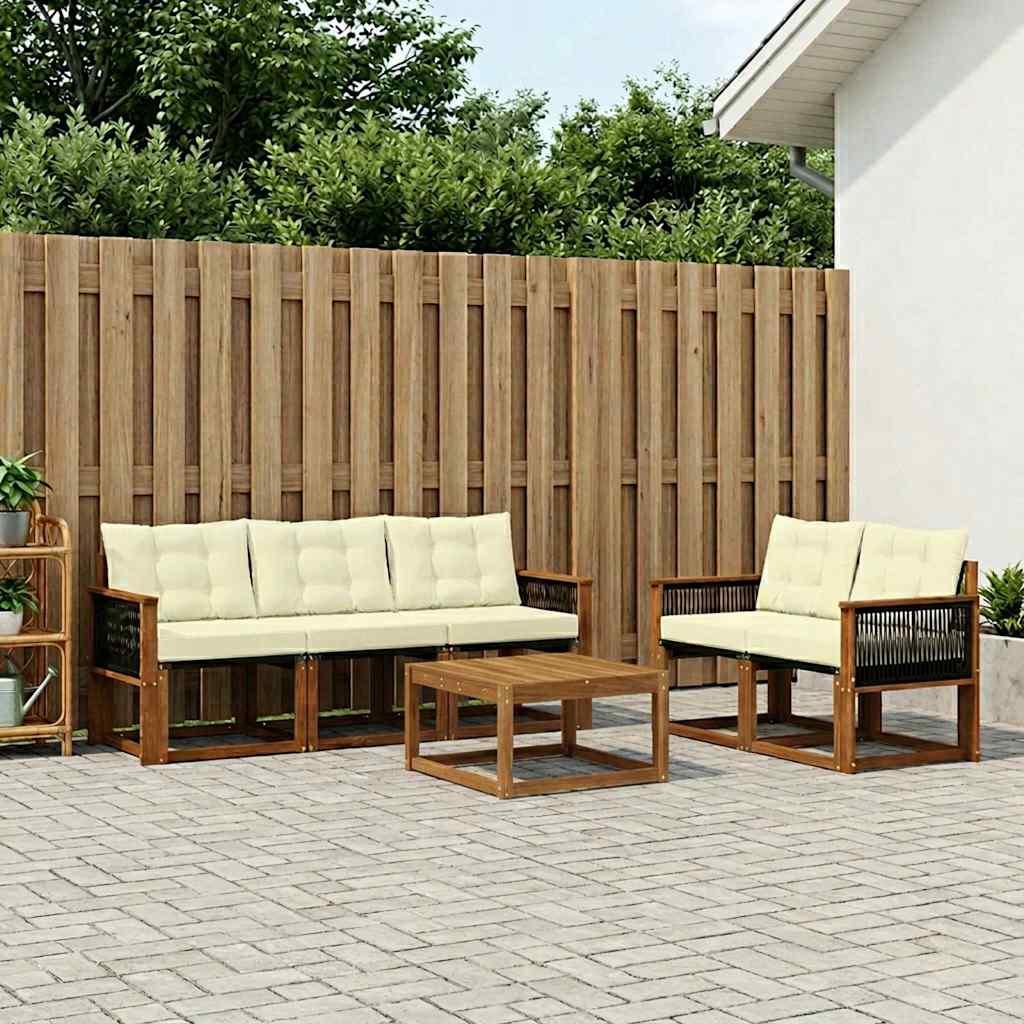 vidaXL Zestaw sof na zewnątrz z poduszką 6 pcs Naturalny i Kremowy