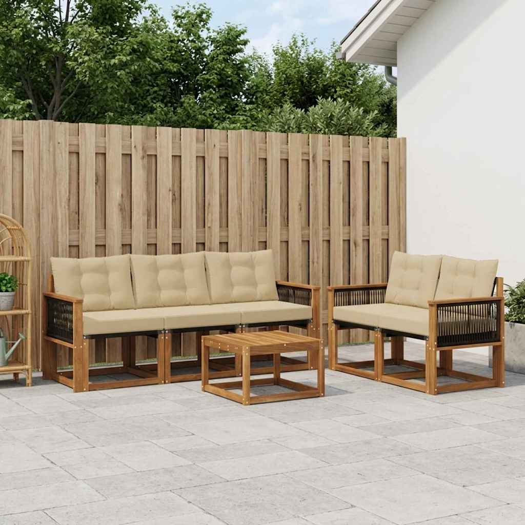 vidaXL Zestaw sof na zewnątrz z poduszką 6 pcs Naturalny i Beżowy