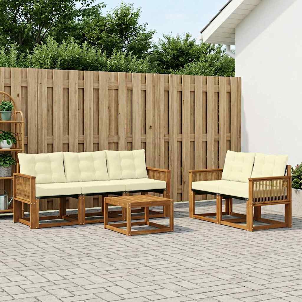 vidaXL Zestaw sof na zewnątrz z poduszką 6 pcs Naturalny i Kremowy
