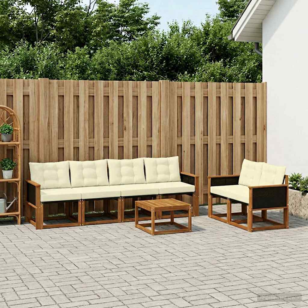 vidaXL Zestaw sof na zewnątrz z poduszką 7 pcs Naturalny i Kremowy