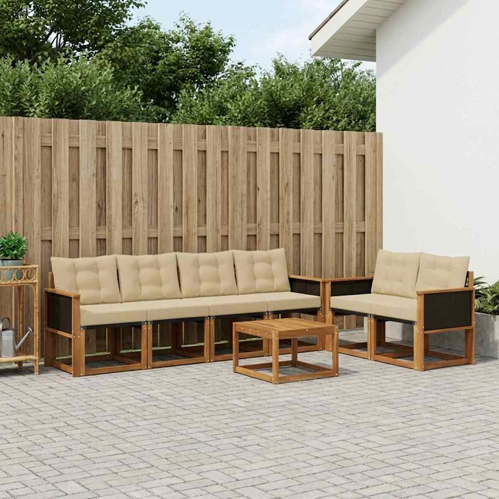 vidaXL Zestaw sof na zewnątrz z poduszką 7 pcs Naturalny i Beżowy