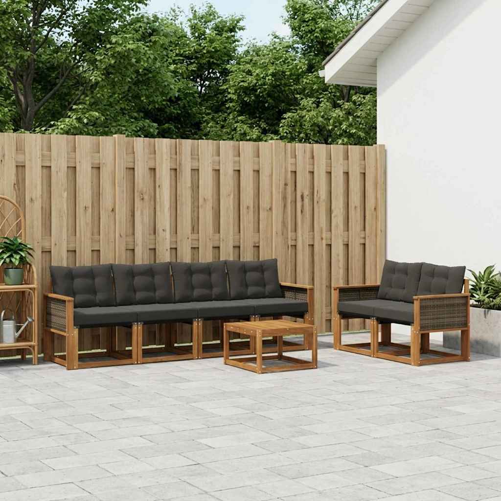 vidaXL Zestaw sof na zewnątrz z poduszką 7 pcs Naturalny i czarny