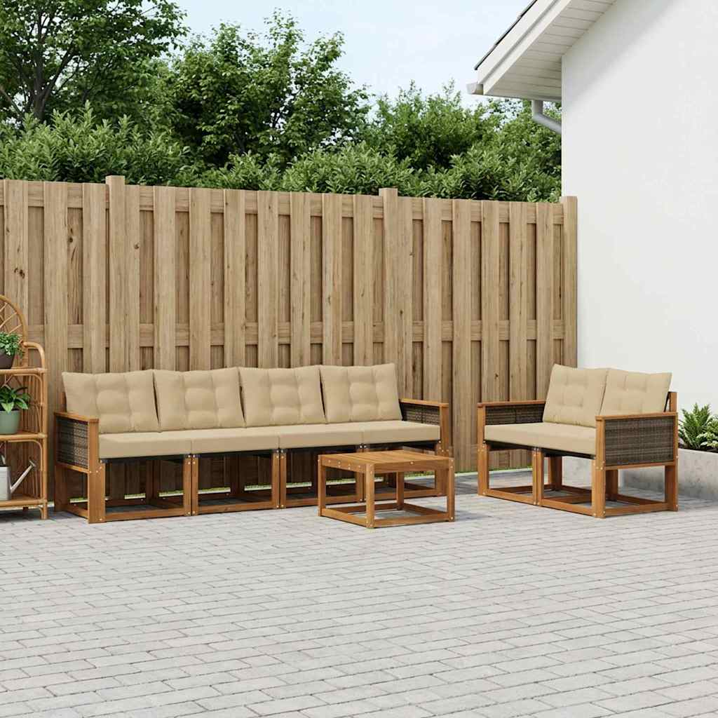 vidaXL Zestaw sof na zewnątrz z poduszką 7 pcs Naturalny i Beżowy