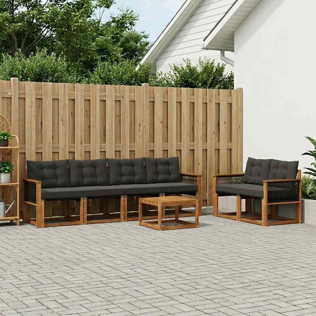 vidaXL Zestaw sof na zewnątrz z poduszką 7 pcs Naturalny i czarny
