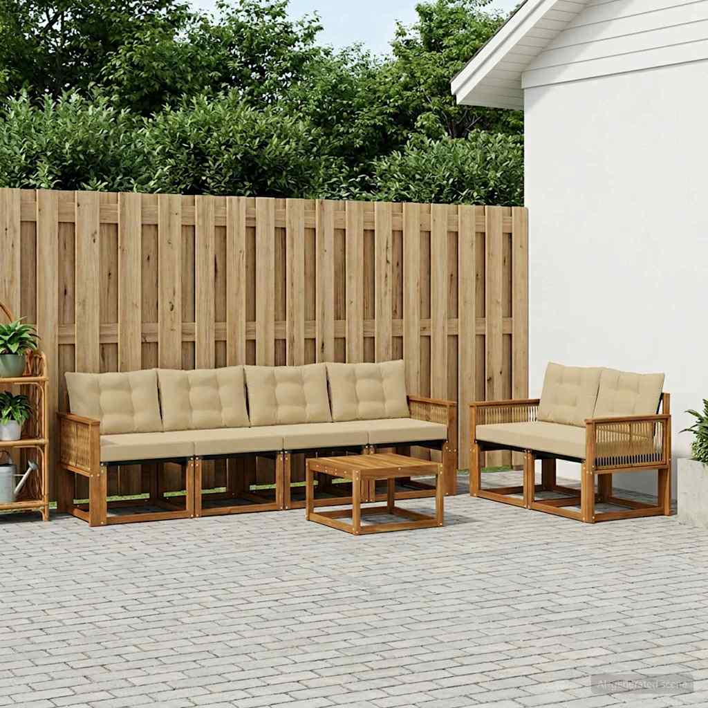 vidaXL Zestaw sof na zewnątrz z poduszką 7 pcs Naturalny i Beżowy