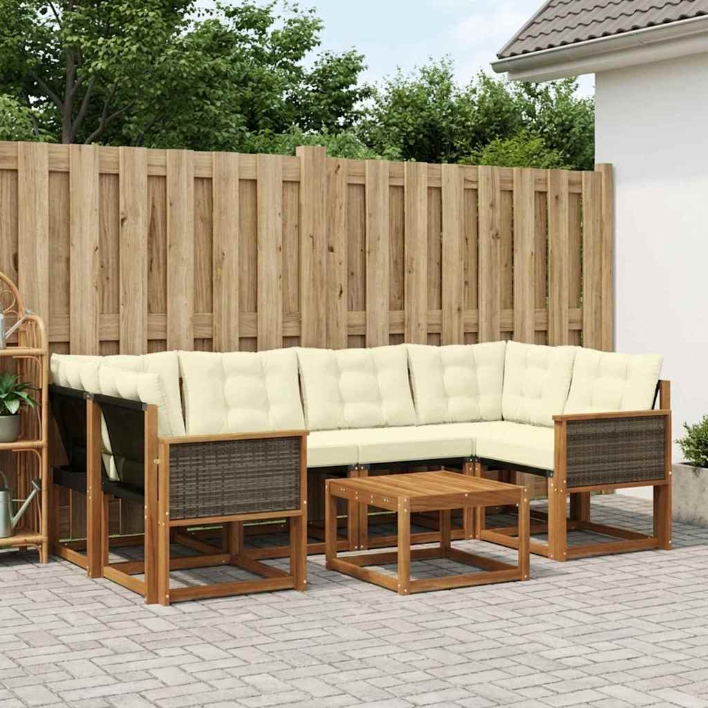 vidaXL Zestaw sof na zewnątrz z poduszką 7 pcs Naturalny i Kremowy