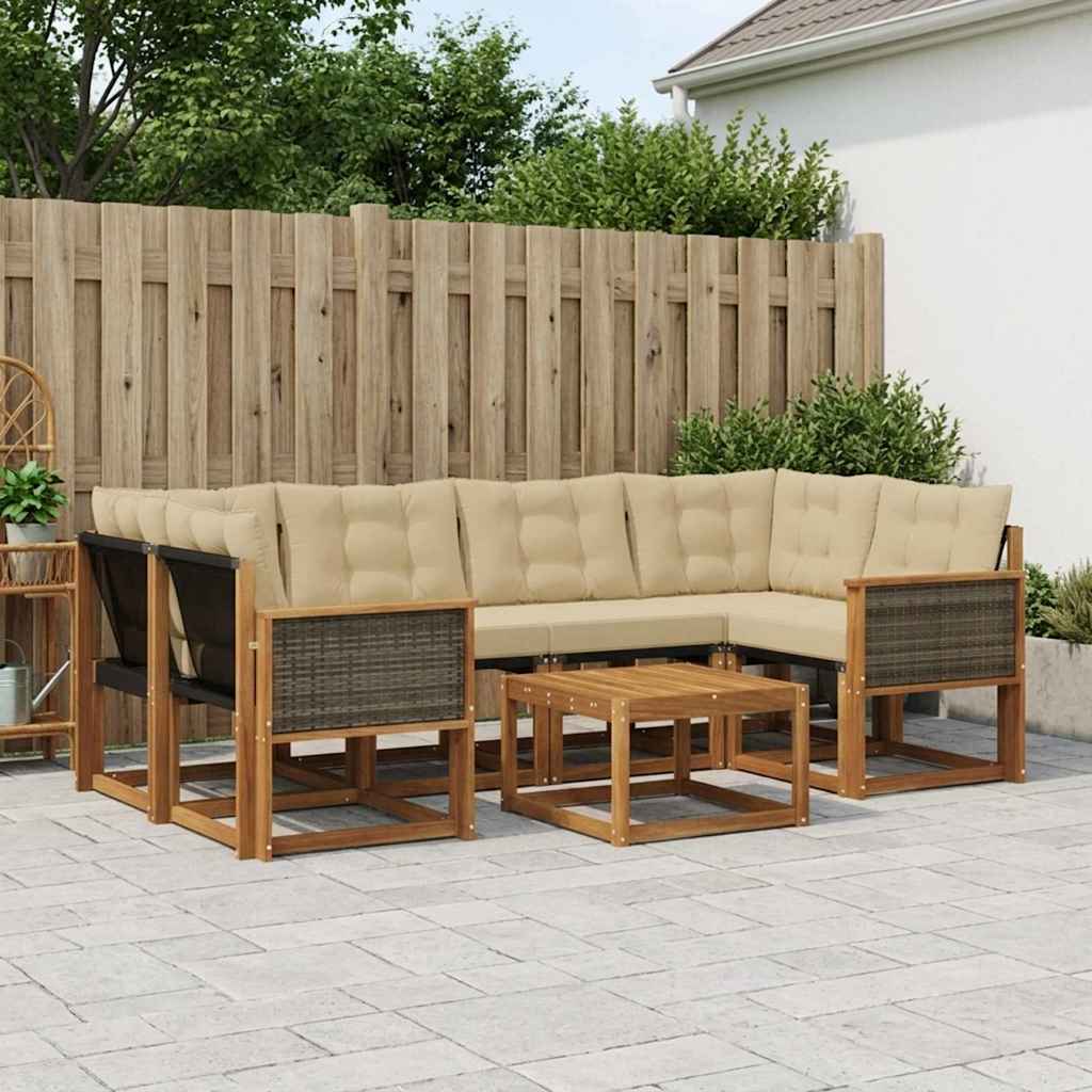 vidaXL Zestaw sof na zewnątrz z poduszką 7 pcs Naturalny i Beżowy