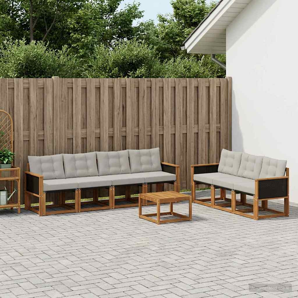 vidaXL Zestaw sof na zewnątrz z poduszką 8 pcs Naturalny i jasnoszary