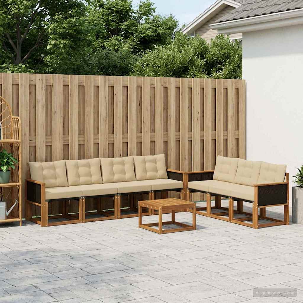 vidaXL Zestaw sof na zewnątrz z poduszką 8 pcs Naturalny i Beżowy