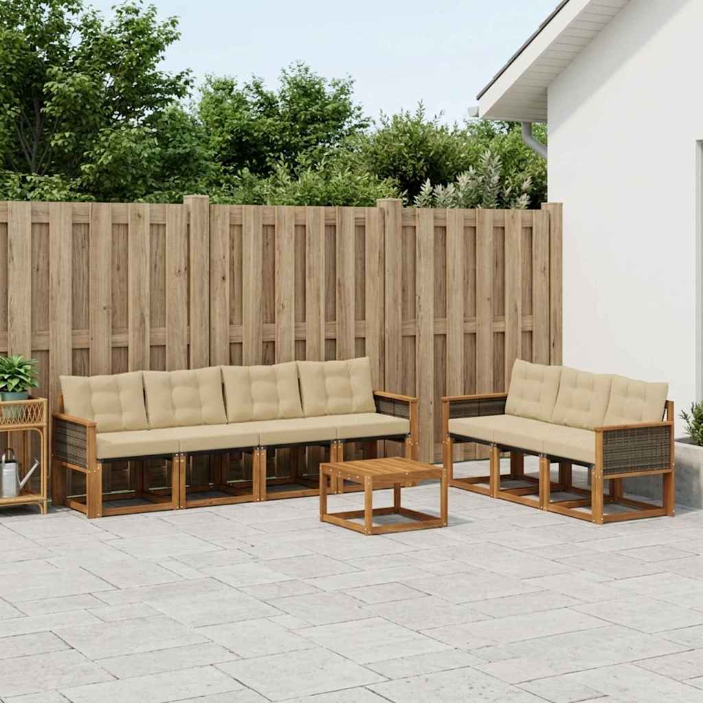 vidaXL Zestaw sof na zewnątrz z poduszką 8 pcs Naturalny i Beżowy
