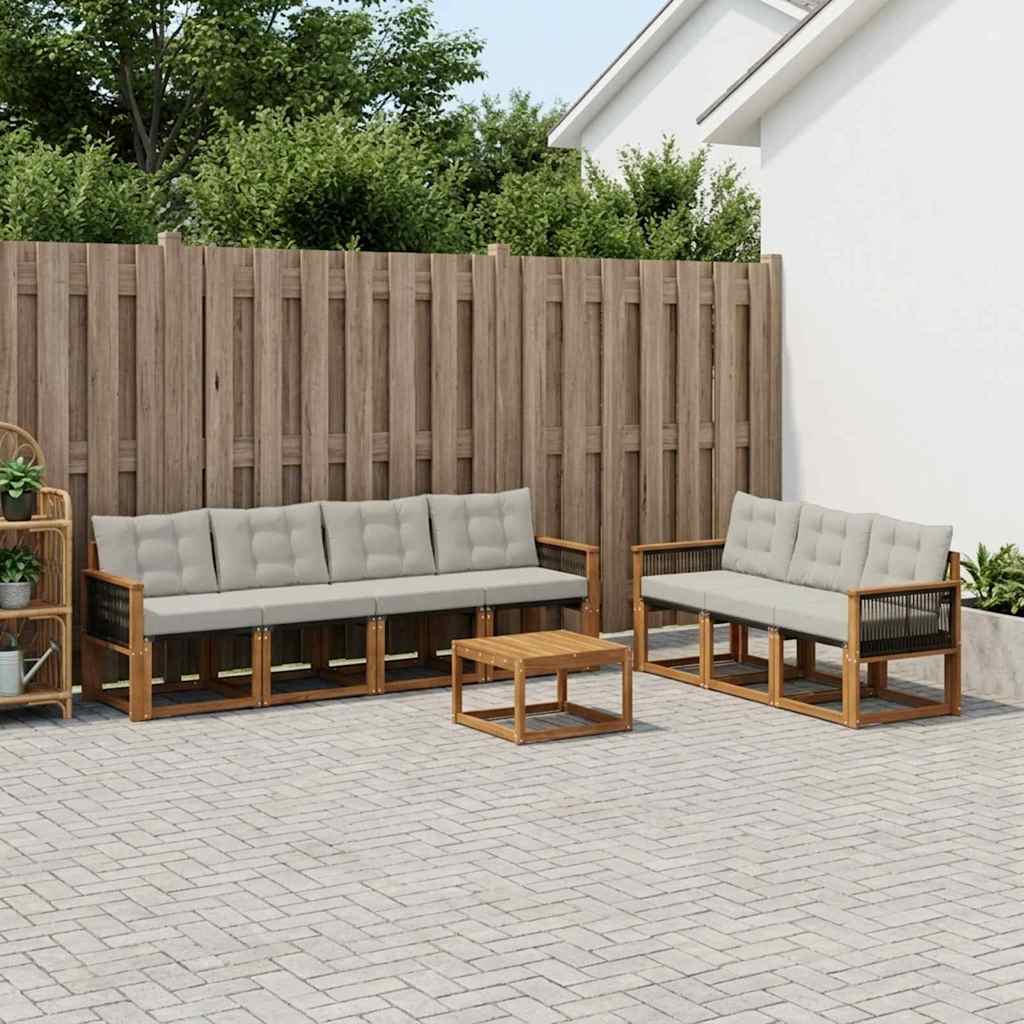 vidaXL Zestaw sof na zewnątrz z poduszką 8 pcs Naturalny i jasnoszary