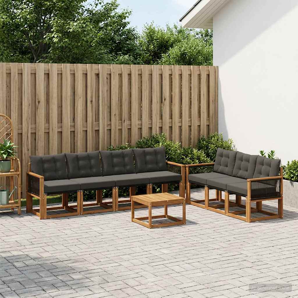 vidaXL Zestaw sof na zewnątrz z poduszką 8 pcs Naturalny i czarny