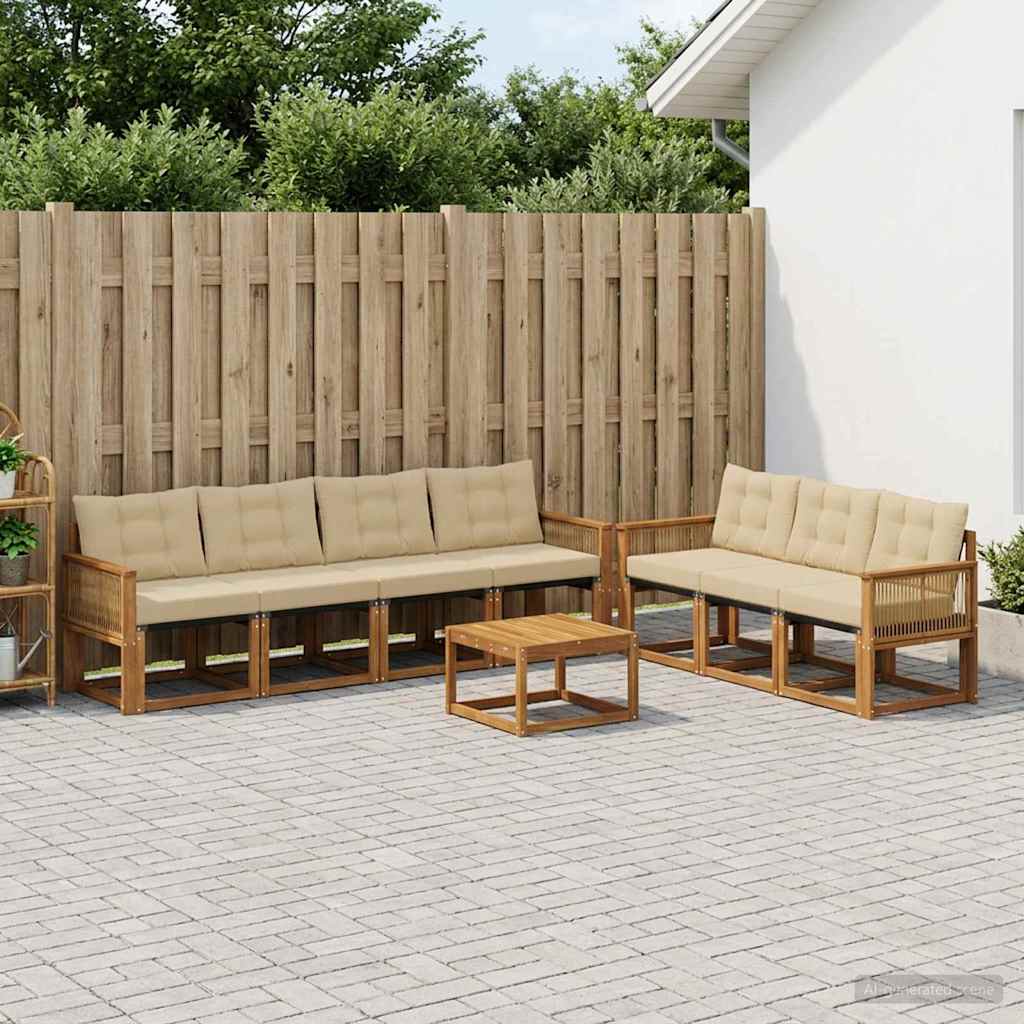 vidaXL Zestaw sof na zewnątrz z poduszką 8 pcs Naturalny i Beżowy