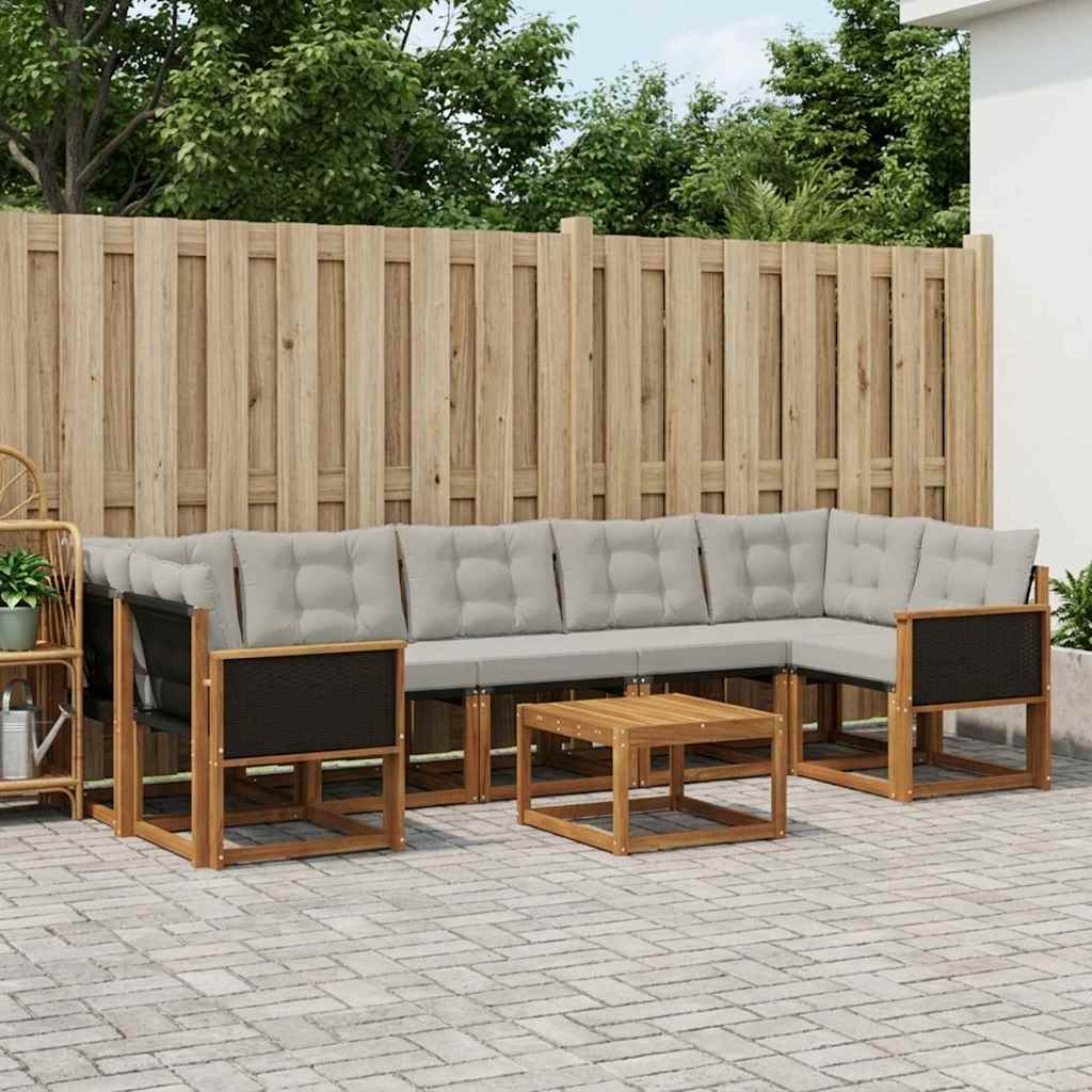 vidaXL Zestaw sof na zewnątrz z poduszką 8 pcs Naturalny i jasnoszary