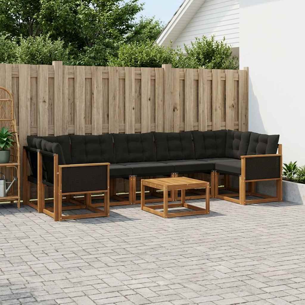 vidaXL Zestaw sof na zewnątrz z poduszką 8 pcs Naturalny i czarny