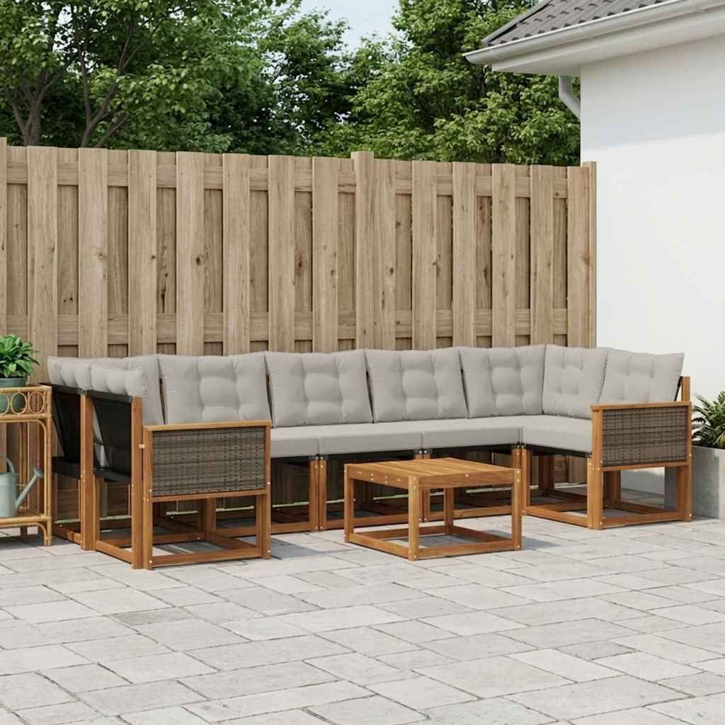 vidaXL Zestaw sof na zewnątrz z poduszką 8 pcs Naturalny i jasnoszary