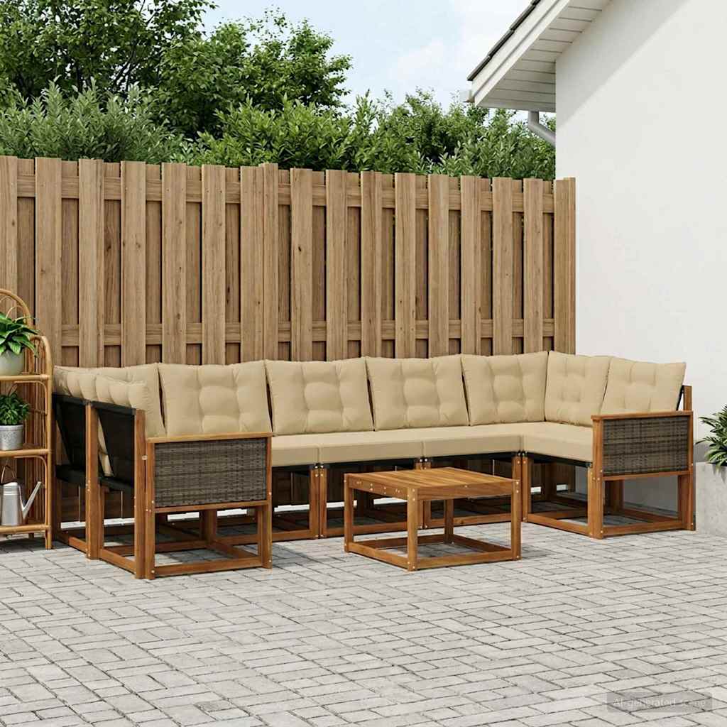 vidaXL Zestaw sof na zewnątrz z poduszką 8 pcs Naturalny i Beżowy