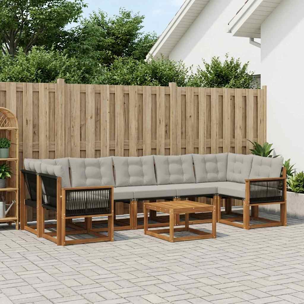 vidaXL Zestaw sof na zewnątrz z poduszką 8 pcs Naturalny i jasnoszary