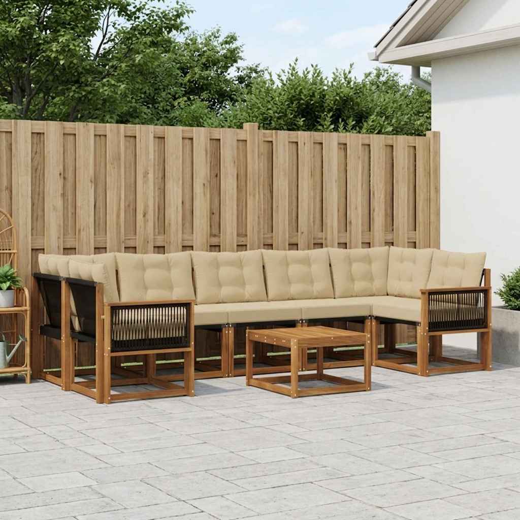 vidaXL Zestaw sof na zewnątrz z poduszką 8 pcs Naturalny i Beżowy