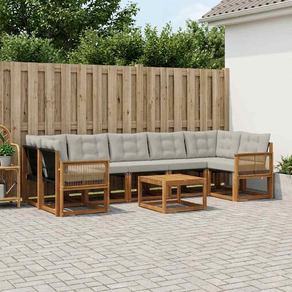vidaXL Zestaw sof na zewnątrz z poduszką 8 pcs Naturalny i jasnoszary