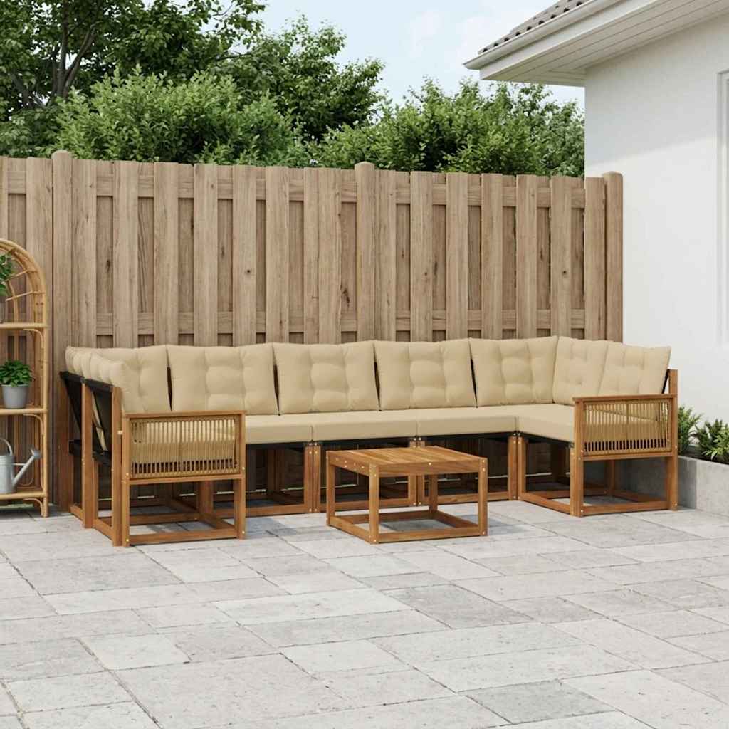 vidaXL Zestaw sof na zewnątrz z poduszką 8 pcs Naturalny i Beżowy