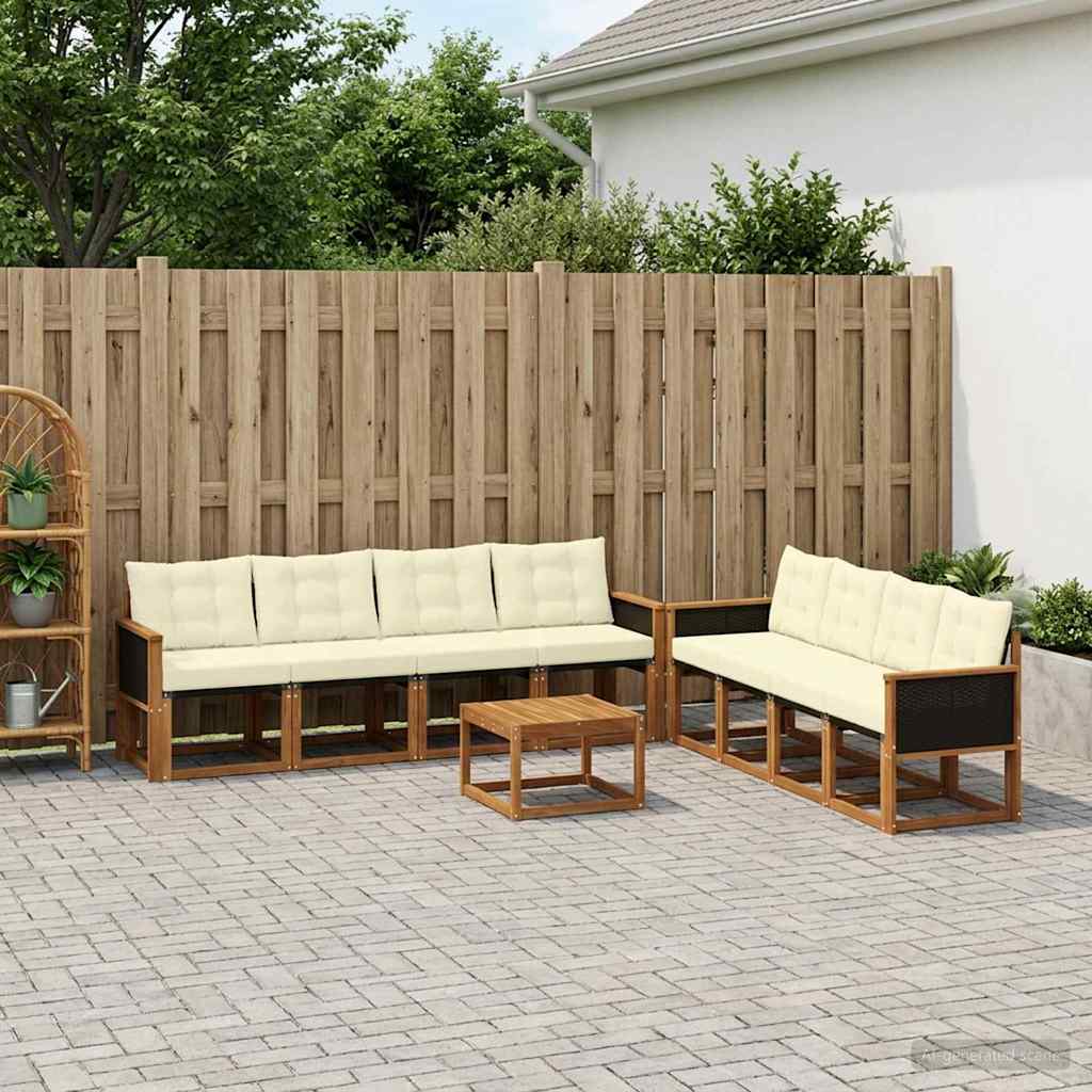 vidaXL Zestaw sof na zewnątrz z poduszką 9 pcs Naturalny i Kremowy
