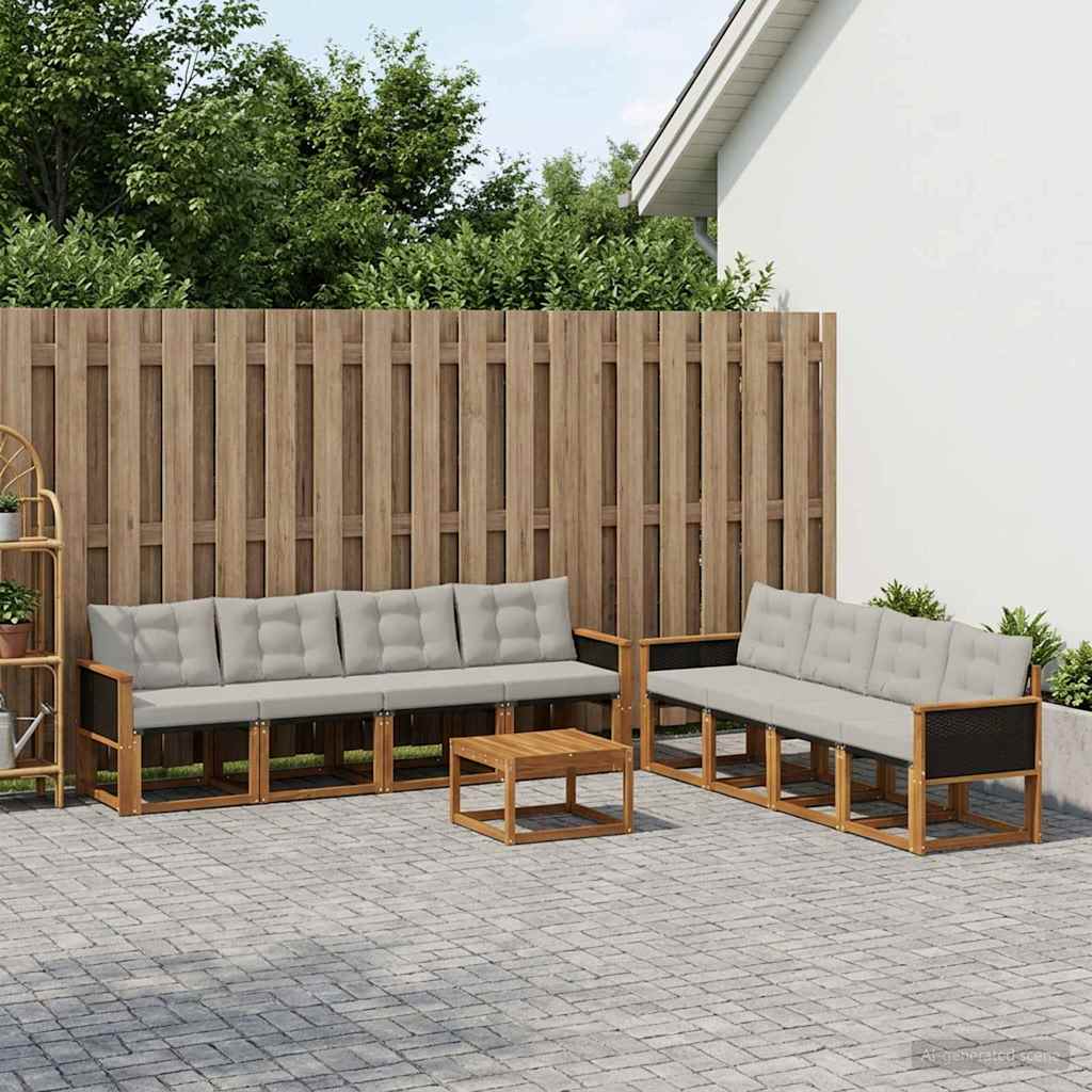 vidaXL Zestaw sof na zewnątrz z poduszką 9 pcs Naturalny i jasnoszary