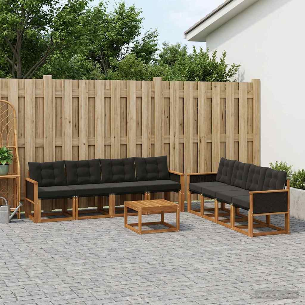vidaXL Zestaw sof na zewnątrz z poduszką 9 pcs Naturalny i czarny