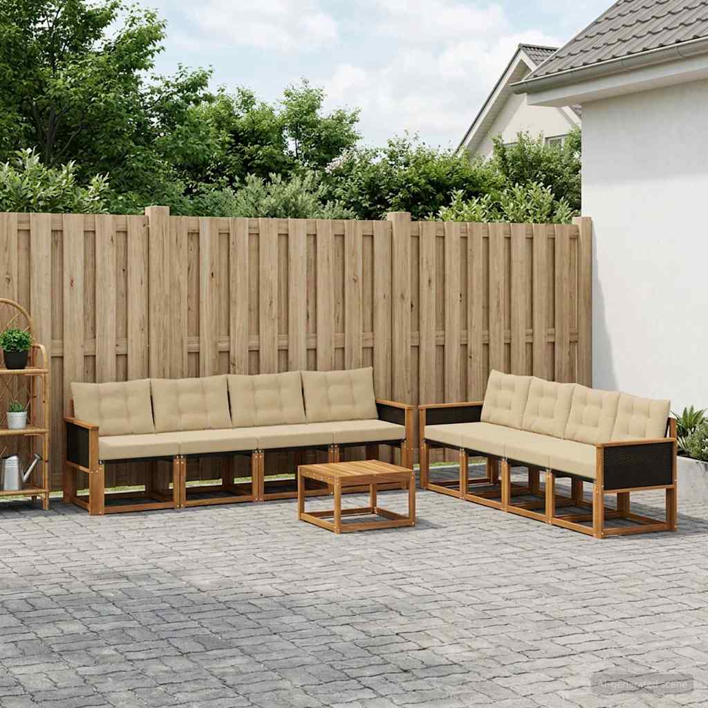 vidaXL Zestaw sof na zewnątrz z poduszką 9 pcs Naturalny i Beżowy