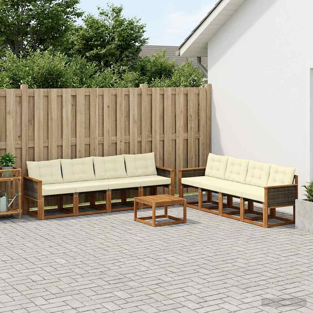 vidaXL Zestaw sof na zewnątrz z poduszką 9 pcs Naturalny i Kremowy