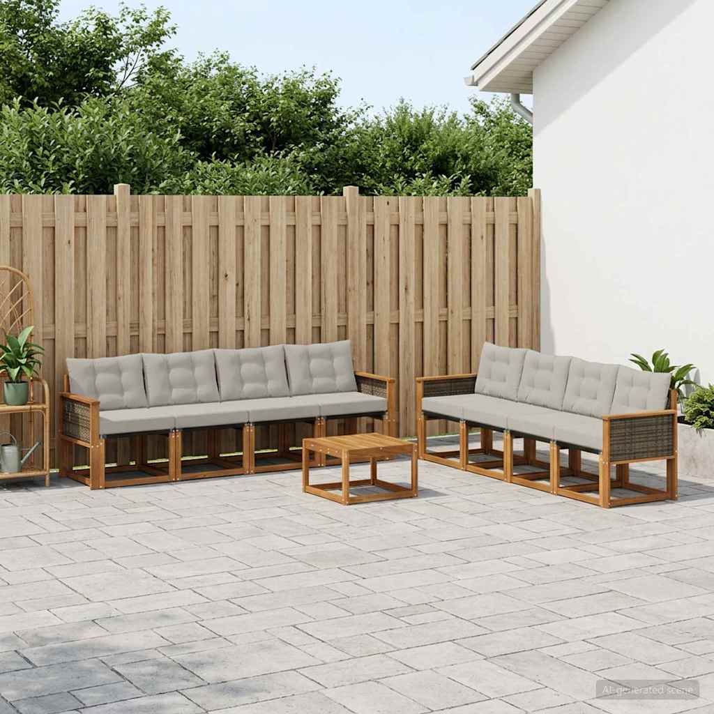 vidaXL Zestaw sof na zewnątrz z poduszką 9 pcs Naturalny i jasnoszary