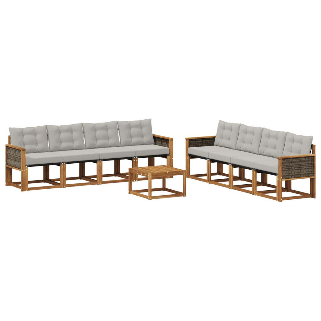vidaXL Zestaw sof na zewnątrz z poduszką 9 pcs Naturalny i jasnoszary