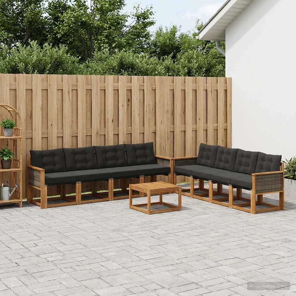 vidaXL Zestaw sof na zewnątrz z poduszką 9 pcs Naturalny i czarny