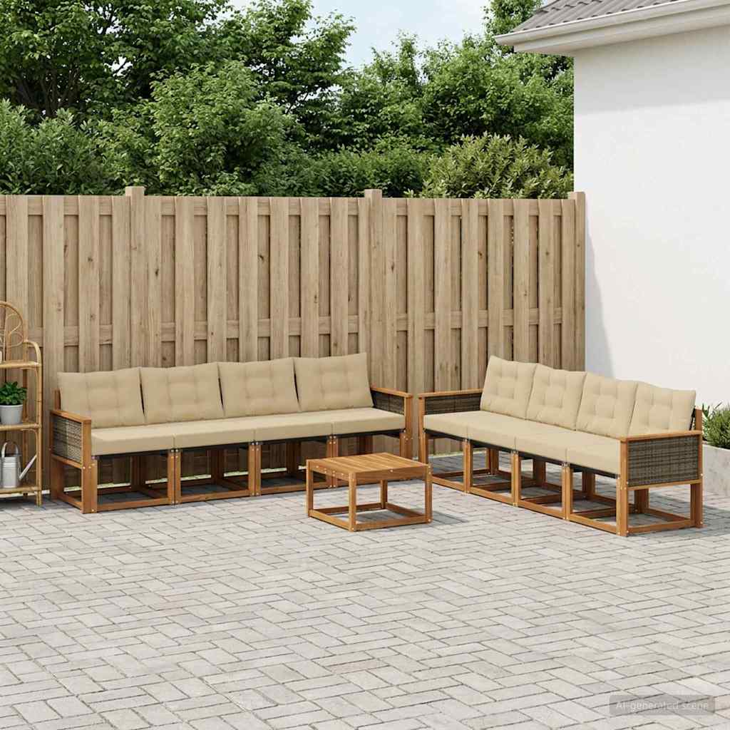 vidaXL Zestaw sof na zewnątrz z poduszką 9 pcs Naturalny i Beżowy