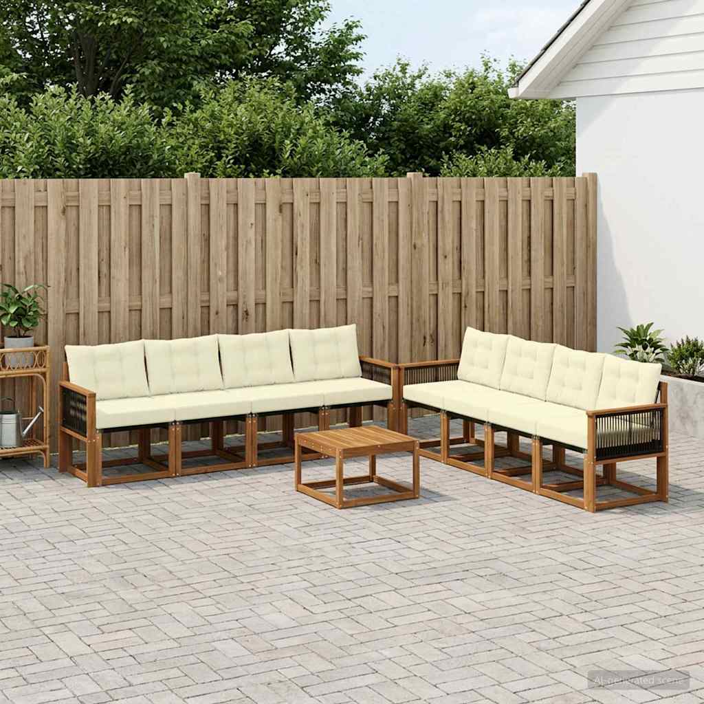 vidaXL Zestaw sof na zewnątrz z poduszką 9 pcs Naturalny i Kremowy