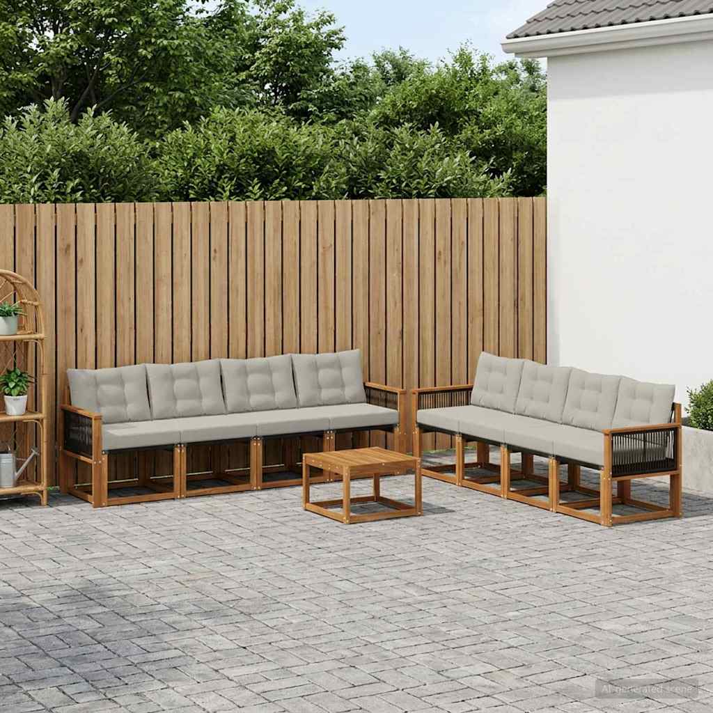 vidaXL Zestaw sof na zewnątrz z poduszką 9 pcs Naturalny i jasnoszary