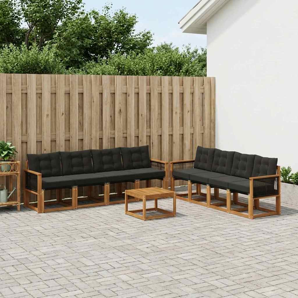 vidaXL Zestaw sof na zewnątrz z poduszką 9 pcs Naturalny i czarny