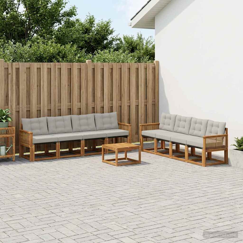 vidaXL Zestaw sof na zewnątrz z poduszką 9 pcs Naturalny i jasnoszary