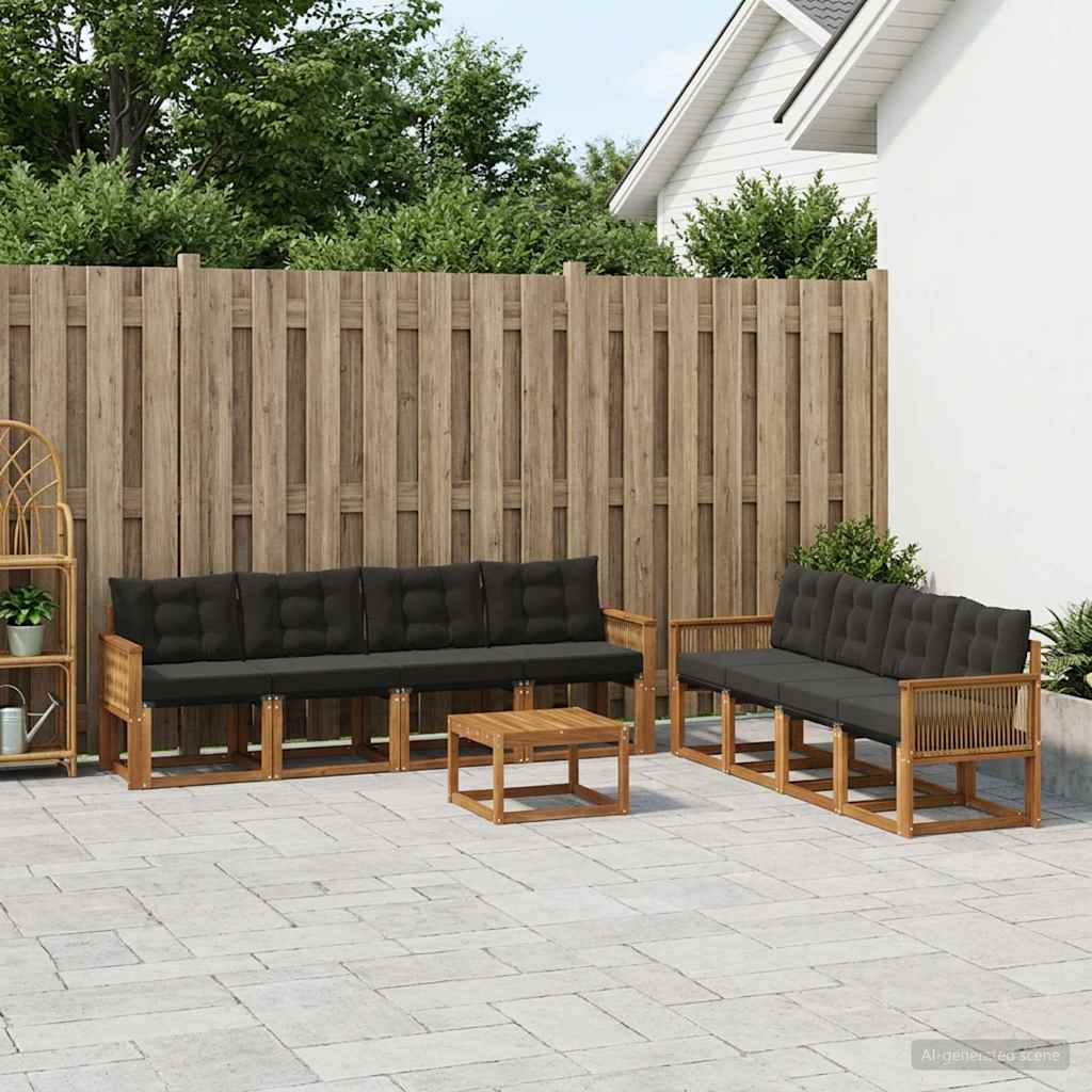 vidaXL Zestaw sof na zewnątrz z poduszką 9 pcs Naturalny i czarny