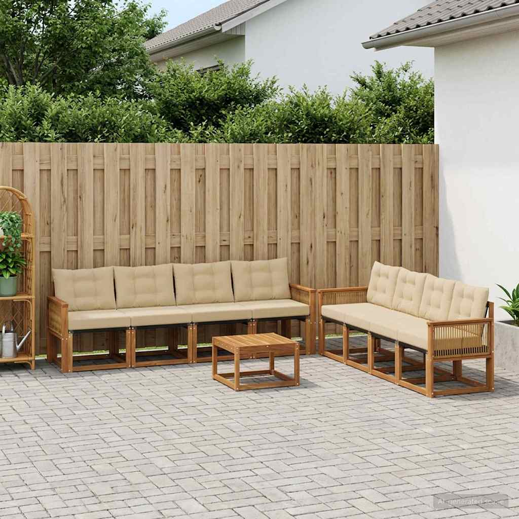 vidaXL Zestaw sof na zewnątrz z poduszką 9 pcs Naturalny i Beżowy