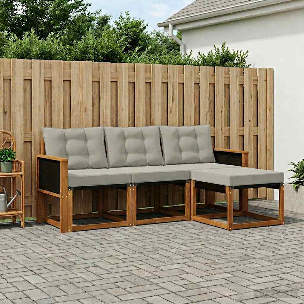 vidaXL Zestaw sof na zewnątrz z poduszką 4 pcs Naturalny i jasnoszary