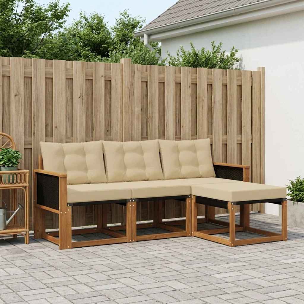 vidaXL Zestaw sof na zewnątrz z poduszką 4 pcs Naturalny i Beżowy