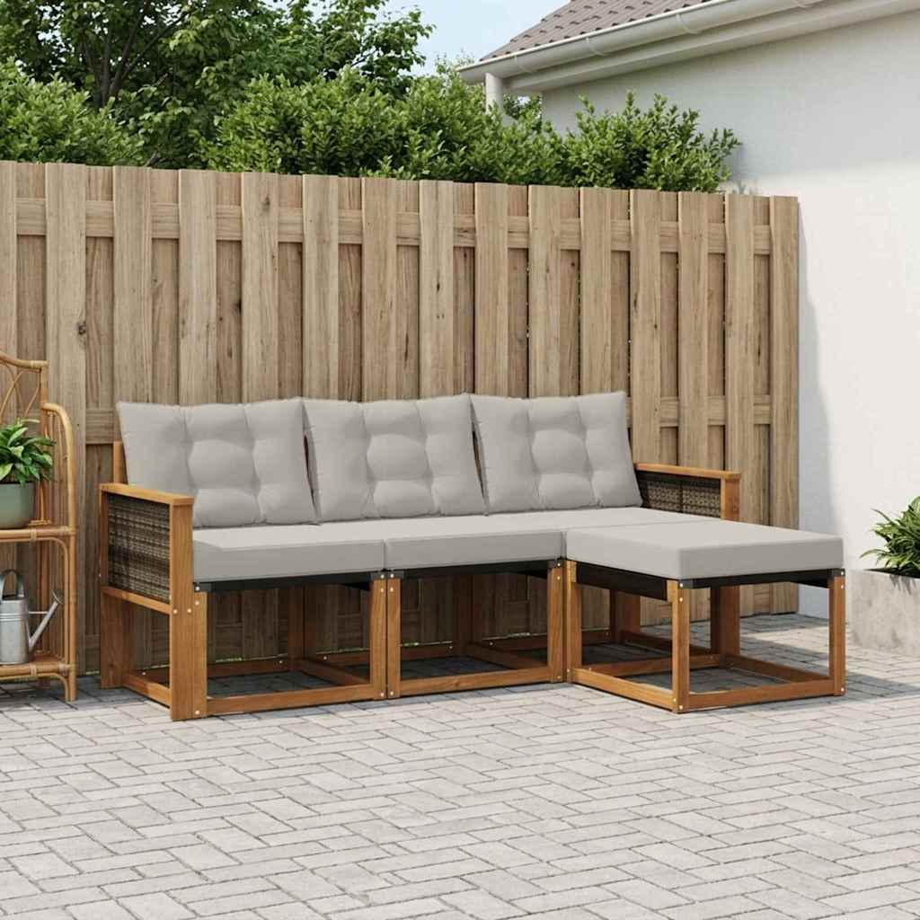 vidaXL Zestaw sof na zewnątrz z poduszką 4 pcs Naturalny i jasnoszary