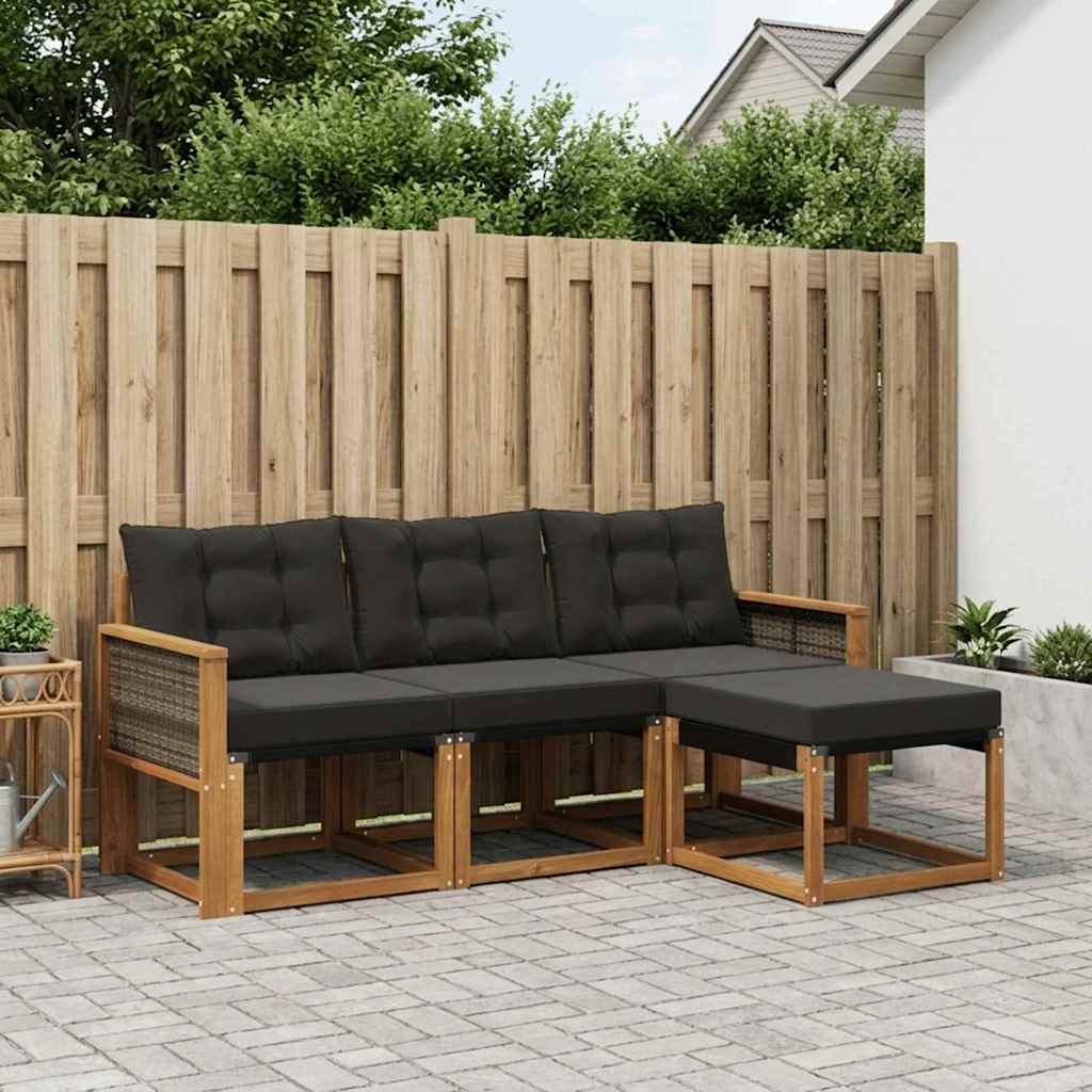 vidaXL Zestaw sof na zewnątrz z poduszką 4 pcs Naturalny i czarny