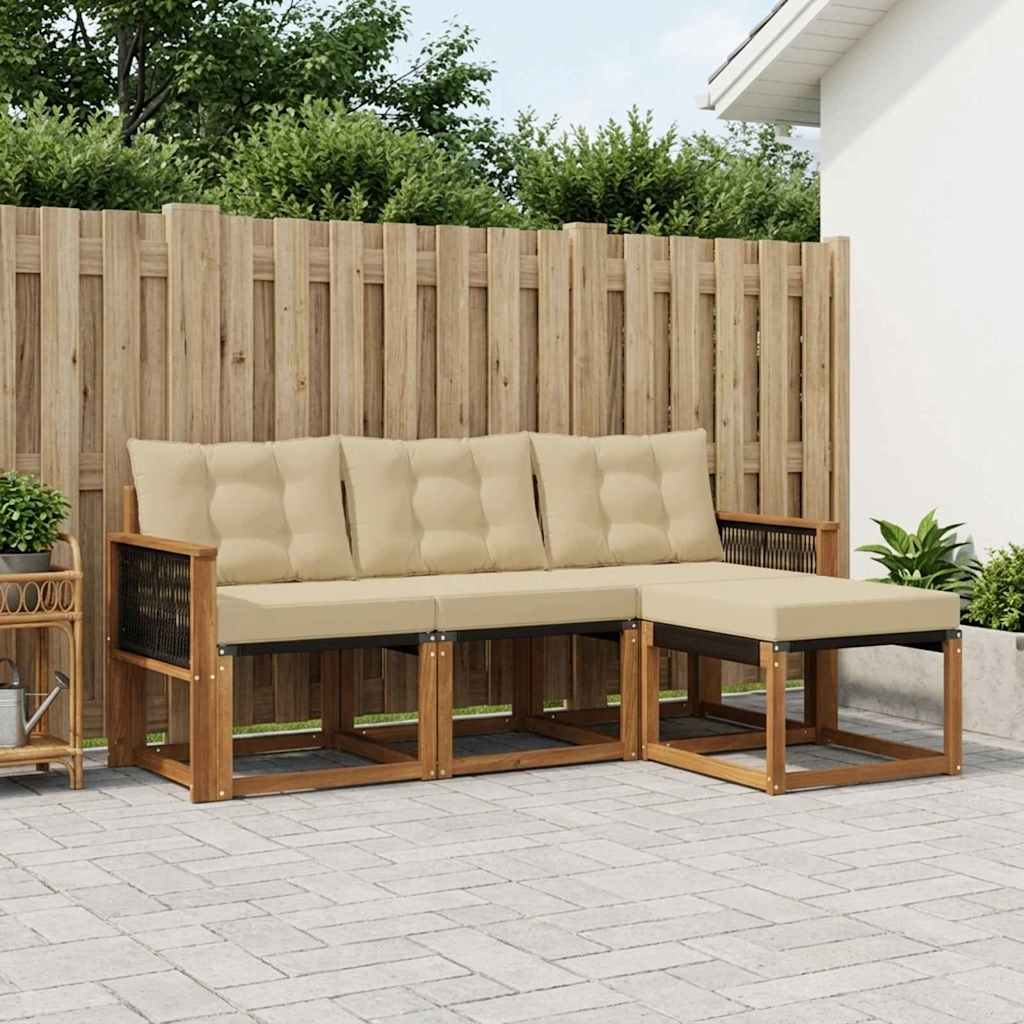 vidaXL Zestaw sof na zewnątrz z poduszką 4 pcs Naturalny i Beżowy