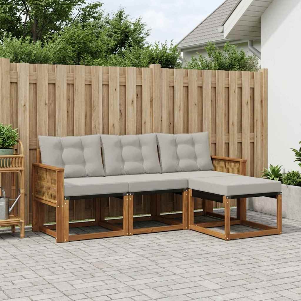 vidaXL Zestaw sof na zewnątrz z poduszką 4 pcs Naturalny i jasnoszary